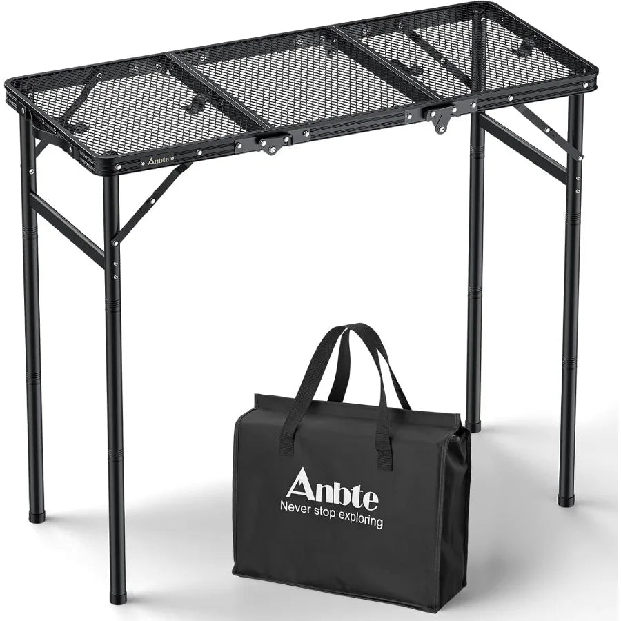 3ft Trifold Grill Table with 2 Adjustable Heights up to 29.5 Sturdy Metal Heat Resistant Tabletop and Portable Carry Handle