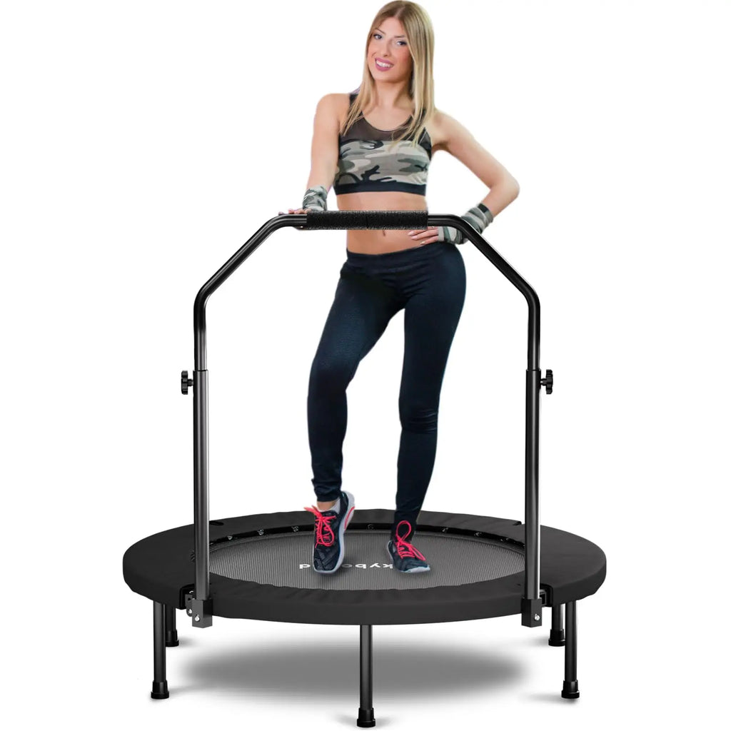 Rebounder Trampoline for Adults 40in Foldable Mini Fitness Trampoline with Adjustable U Bar Handle and 350lb Capacity