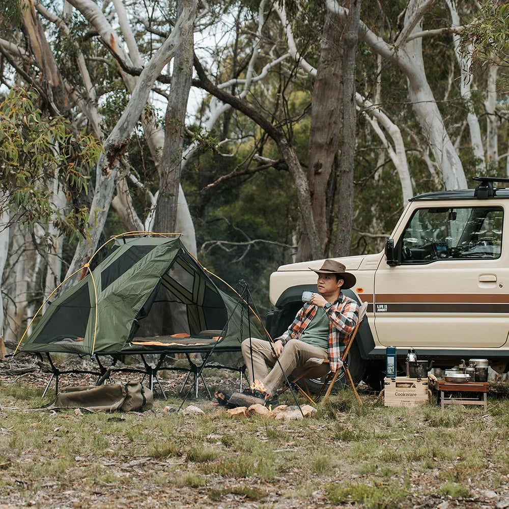 Elevated Camping Cot Tent with 16 Legs Heavy Duty Off Ground Tent for 1 Person Rainfly Quick Setup for Fishing Hunting Beach