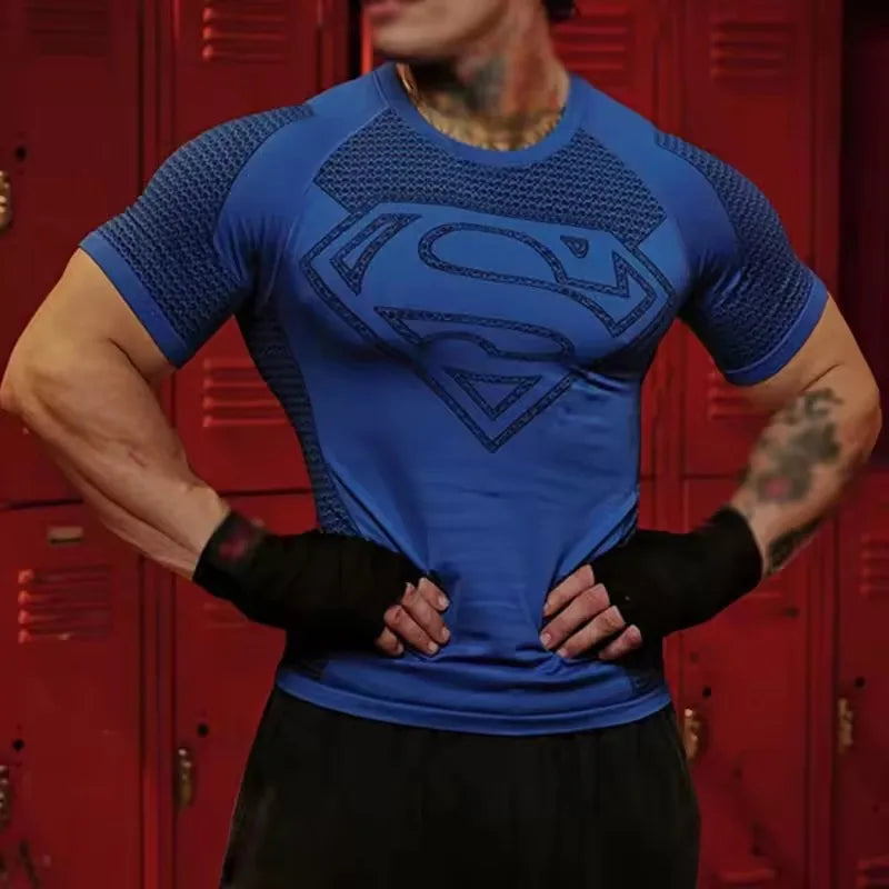 Mens High Elastic Quick Dry Sports T Shirt Tight Breathable Summer Gym Short Sleeve Top