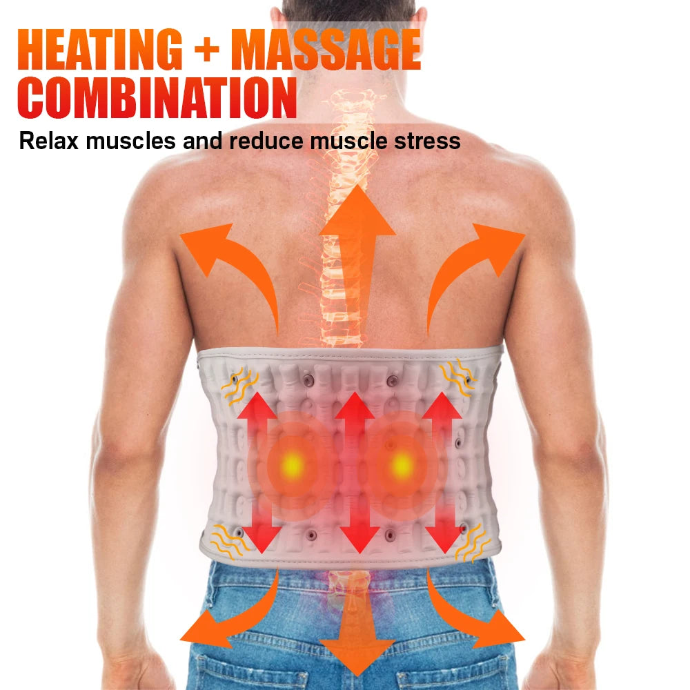 Inflatable Heating Massage Waist Belt Red Light Therapy Lumbar Support with Air Traction 5000mAh Rechargeable Design