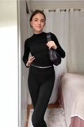 New Women’s Fashion Two‑Piece Set Top and Pants High Waist Long Pants Short or Long Sleeve Round Neck T‑Shirt Spring Autumn Summer