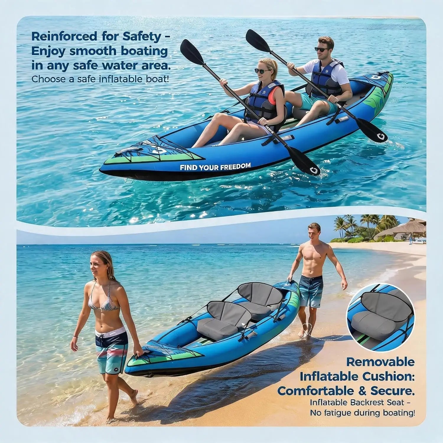 2 Person Heavy Duty Inflatable Kayak Long Lasting PVC Rafting Adventure Boat for Thrilling Swimming Pool Lake Float Raft Kayak Fishing Boat
