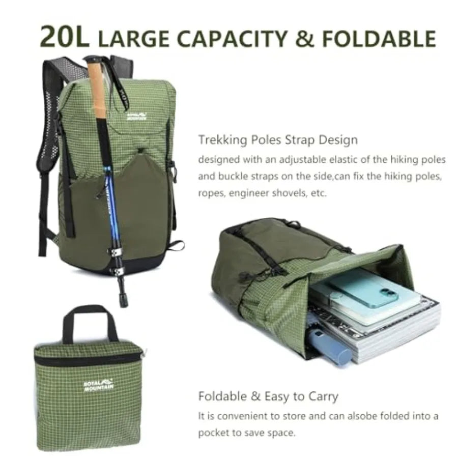 20L Hiking Backpack for Women and Men Water Resistant Daypack Foldable Packable Lightweight Small Hiking Backpack