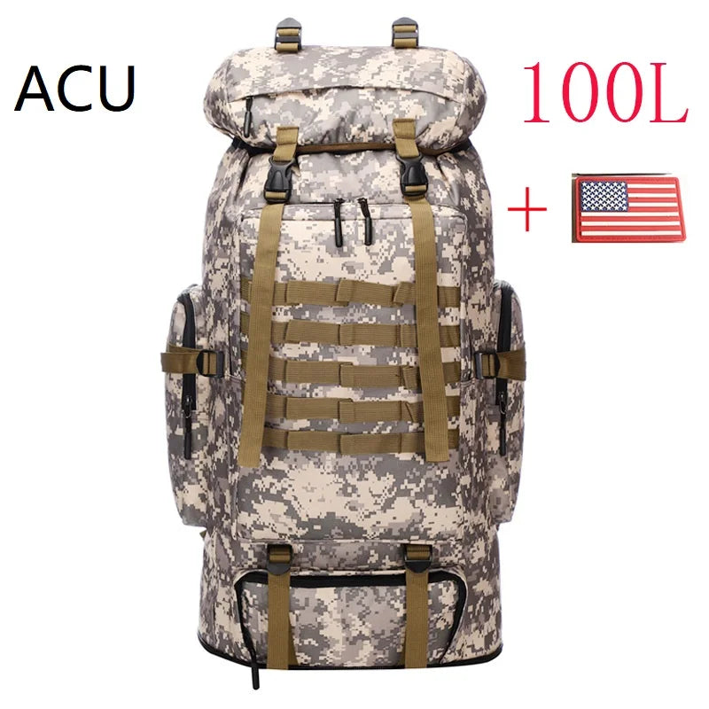 80L 100L Mountaineering Bag Climb Bag Tactical Backpack Large Outdoor Hiking Camping Travel Backpack