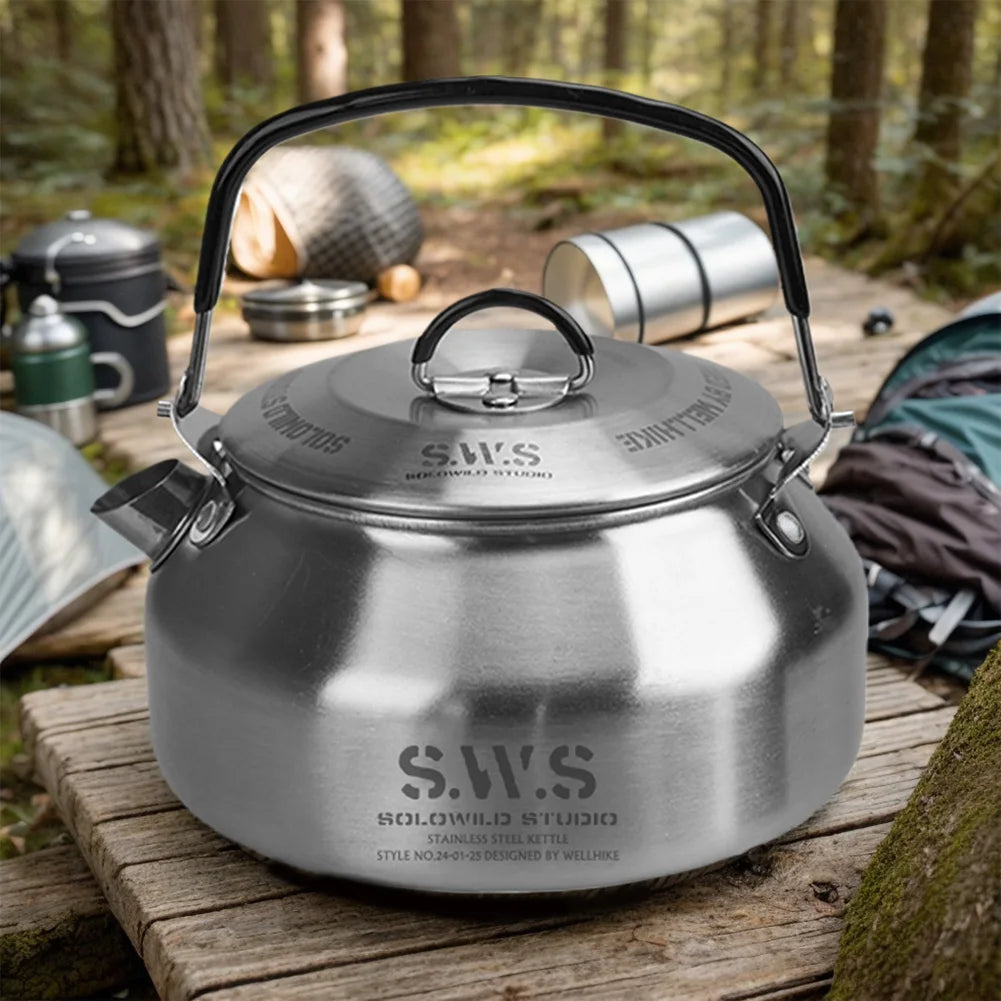 0.8L Portable Hiking Kettle 304 Stainless Steel Ultralight Coffee Kettle for Outdoor Camping and Travel