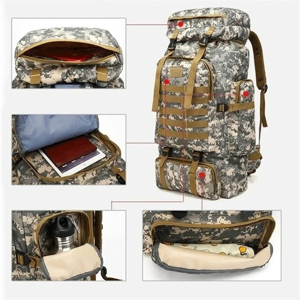 Large 80L 100L Mountaineering Backpack for Hiking Camping Travel and Tactical Outdoor Use