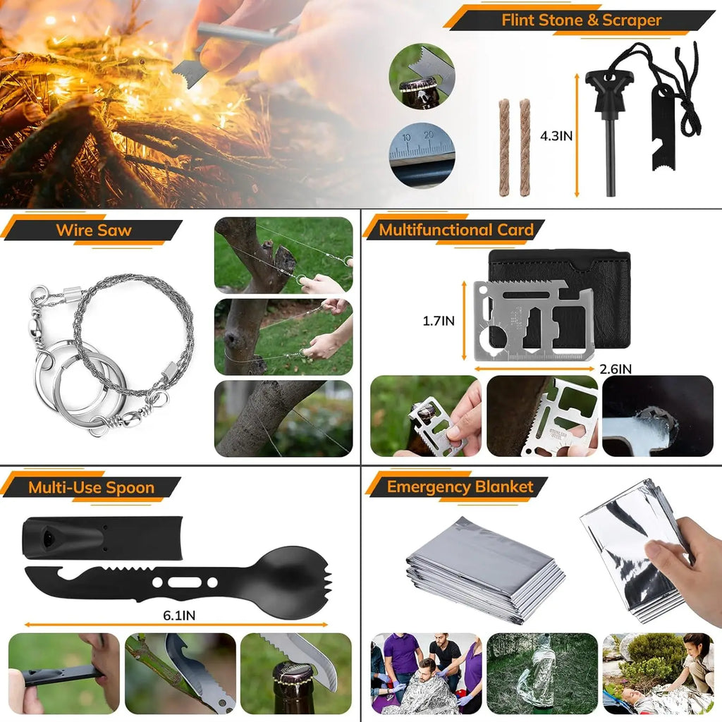 250 Piece Survival Kit with First Aid Tactical Gear Emergency Tent and Crossbody Bag for Outdoor Adventure and Gifts