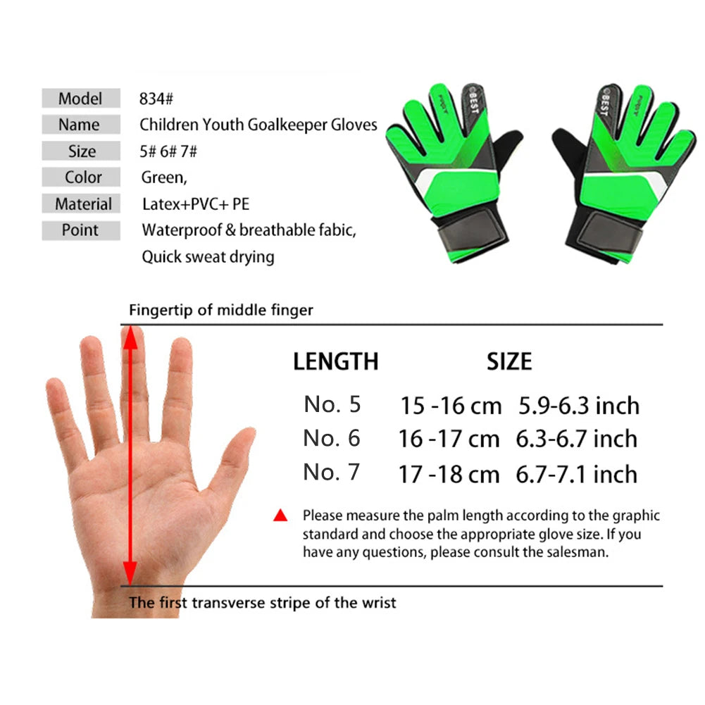 Football Gloves Latex Support Goalkeeper Gloves Full Finger Protection Anti‑Slip Waterproof Breathable for Kids and Adults