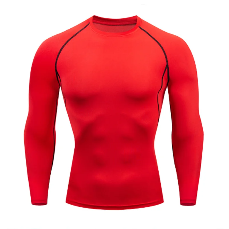 Mens Bodybuilding Sports T Shirt Quick Dry Long Sleeve Compression Top