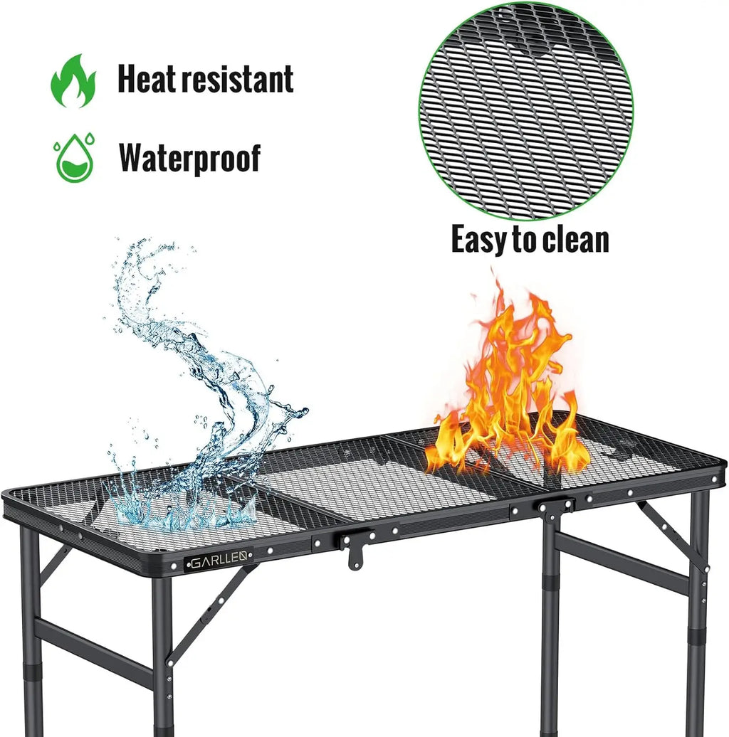 Folding Grill Table Max Capacity 66lbs 3 Adjustable Height Portable Folding Camping Table with Heat