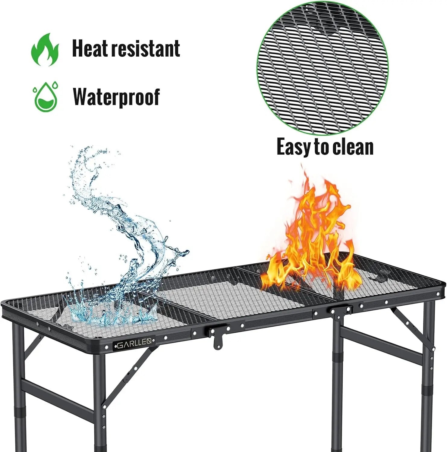 Folding Grill Table Max Capacity 66lbs 3 Adjustable Height Portable Folding Camping Table with Heat