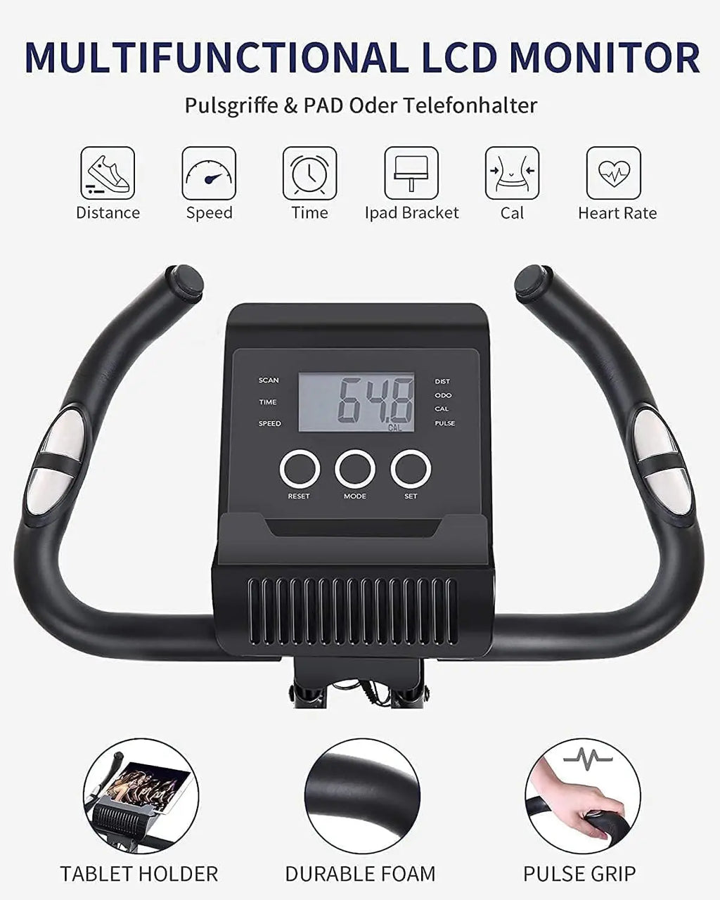 Folding Magnetic Upright Exercise Bike — Quiet Stationary Indoor Cycling Bike with Pulse Sensors & LCD Display