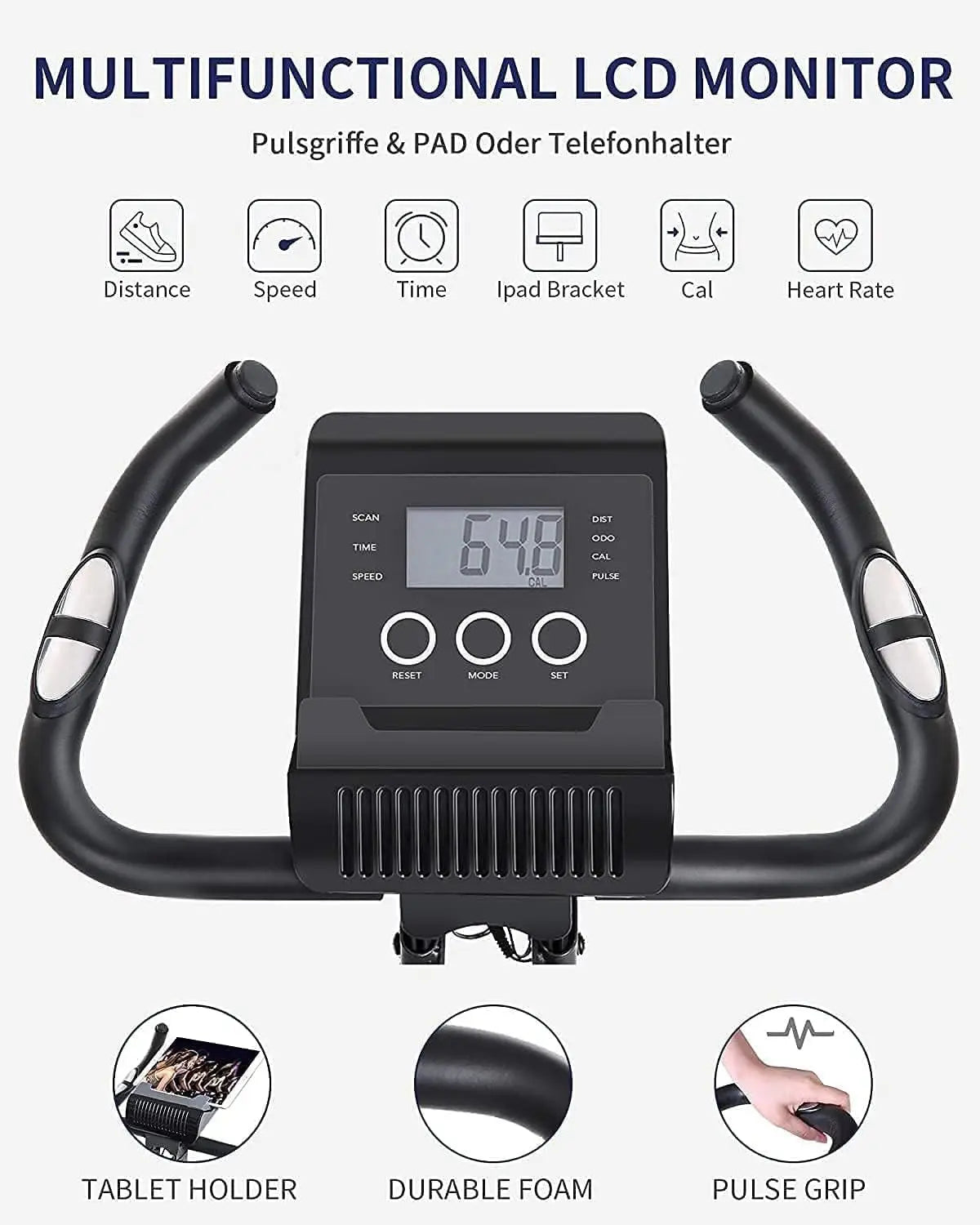 Folding Magnetic Upright Exercise Bike — Quiet Stationary Indoor Cycling Bike with Pulse Sensors & LCD Display