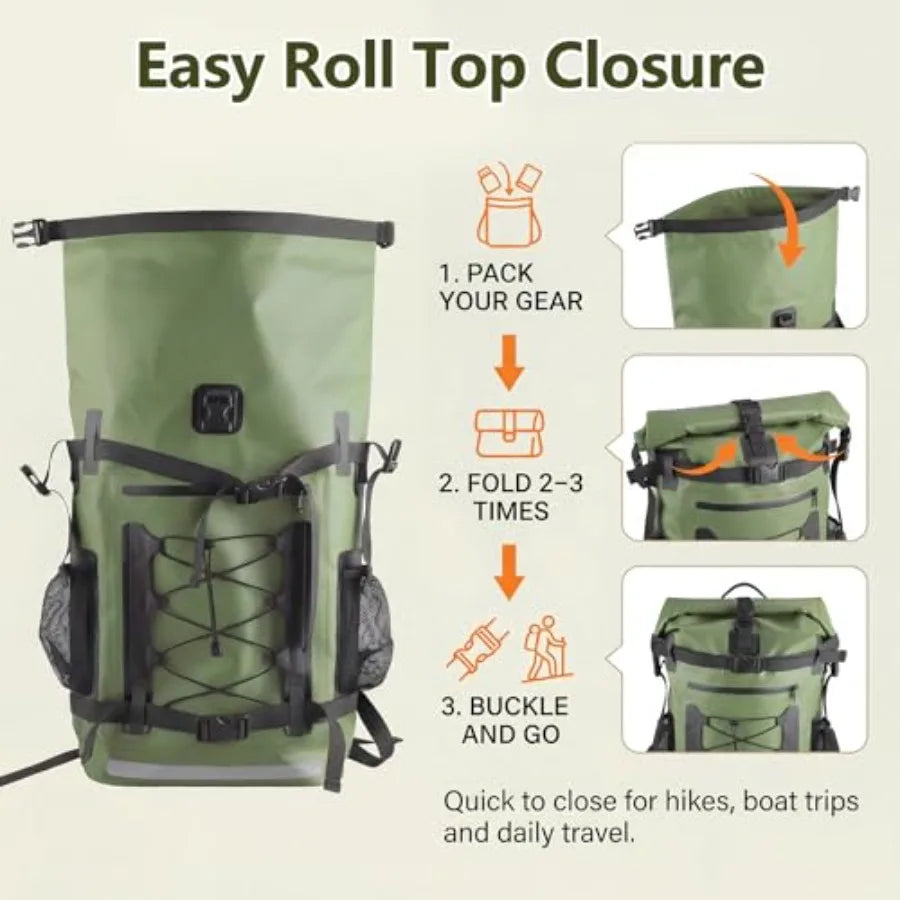 Waterproof Backpack 40L Heavy Duty Dry Bag Backpack Roll‑Top Hiking Travel Backpack Floating Waterproof Bag for Kayaking
