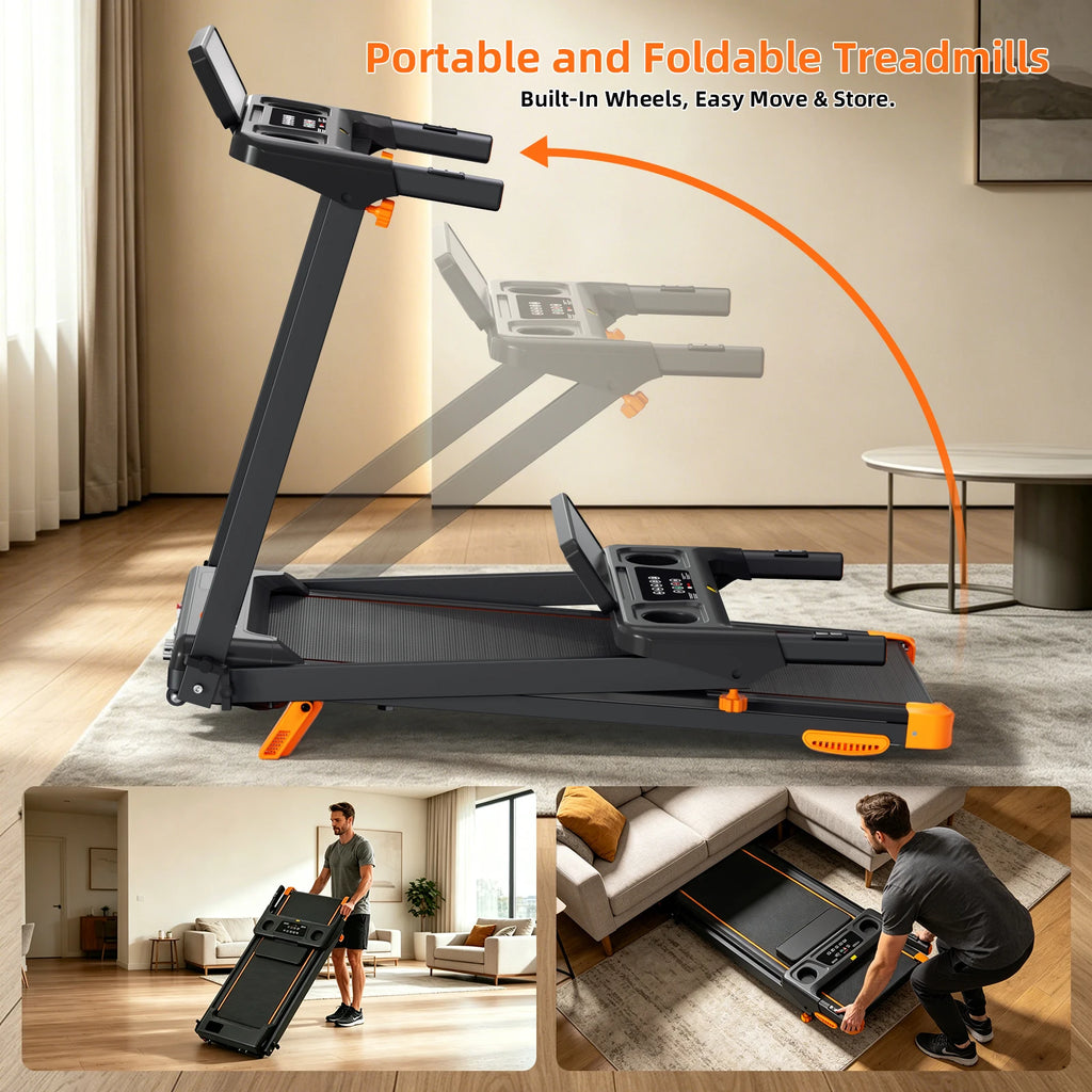 Quiet 3 in 1 Foldable Walking Pad Treadmill with 12 Percent Incline for Home 12 Preprogrammed HIIT Modes Supports up to 300 LBS Smart Treadmill with LED Display Heart Rate Sensor Bluetooth Speaker and App Connection