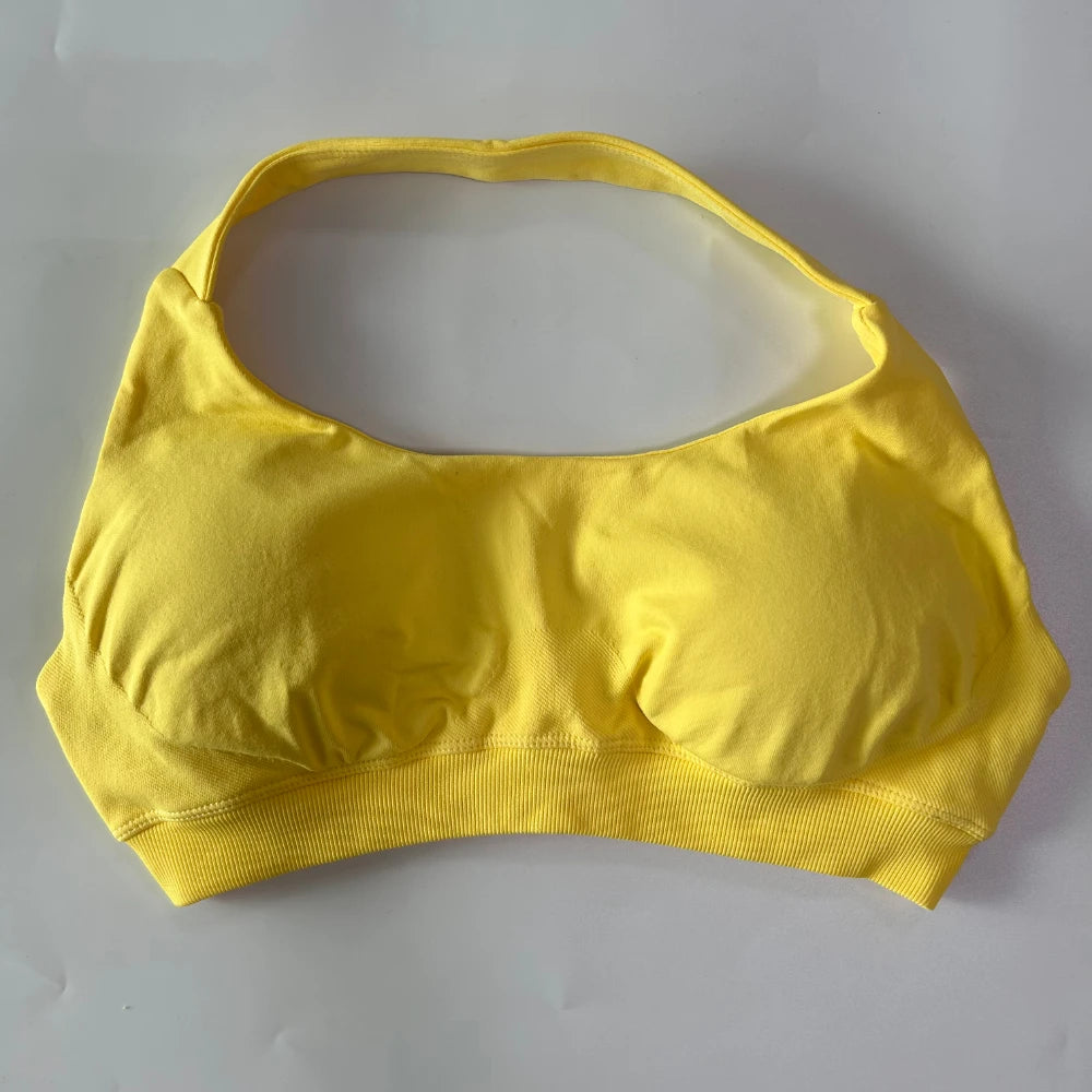 Women’s Yoga Bra Halter Neck Strap Open Back Medium Support Fitness Crop Top for Gym and Yoga