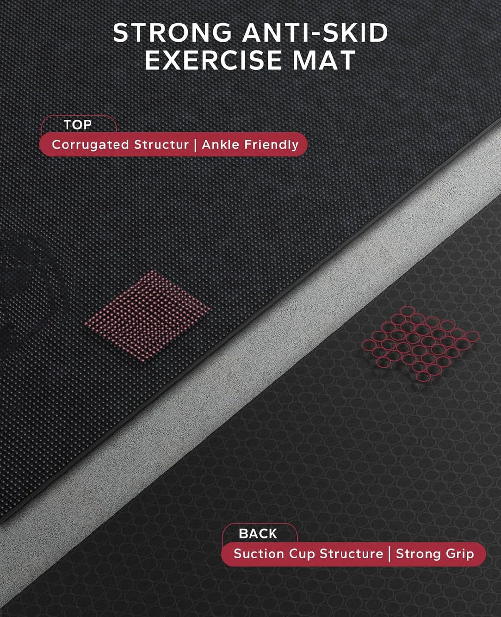 Large Home Gym Mat, 8mm Thick High Density PVC Non Slip, Shock Absorbing Fitness Flooring with Bands and Bag