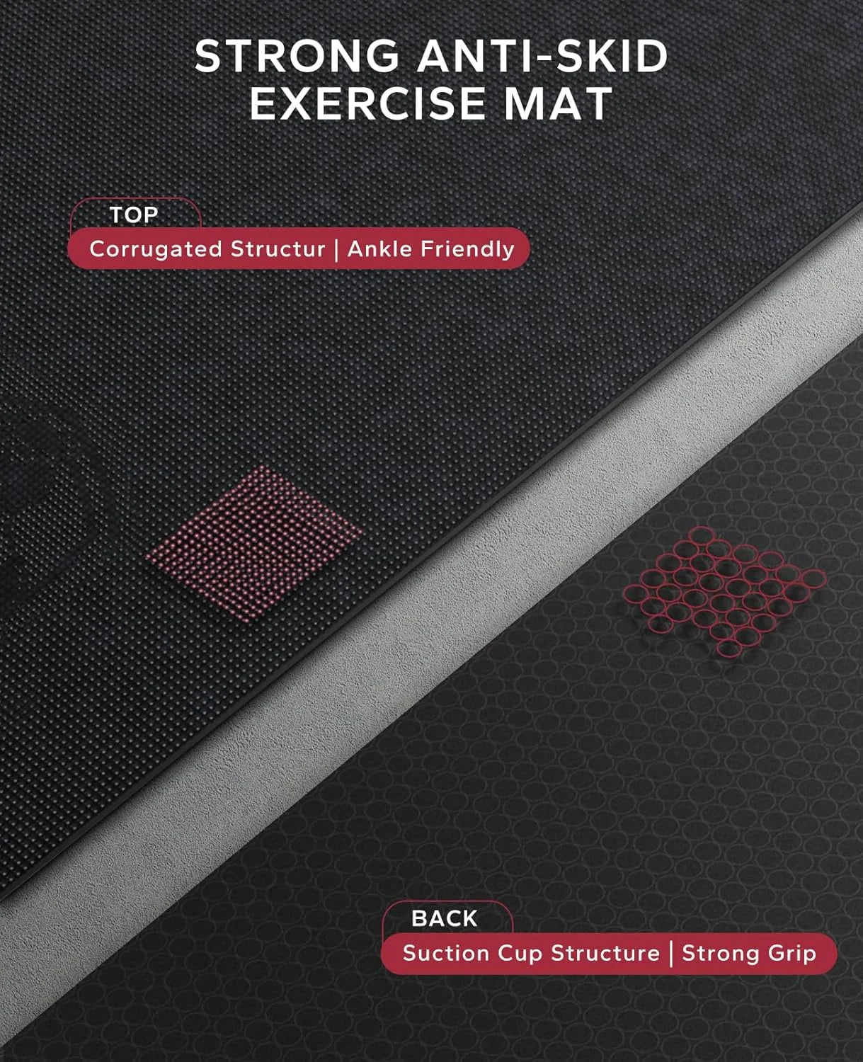Large Home Gym Mat, 8mm Thick High Density PVC Non Slip, Shock Absorbing Fitness Flooring with Bands and Bag