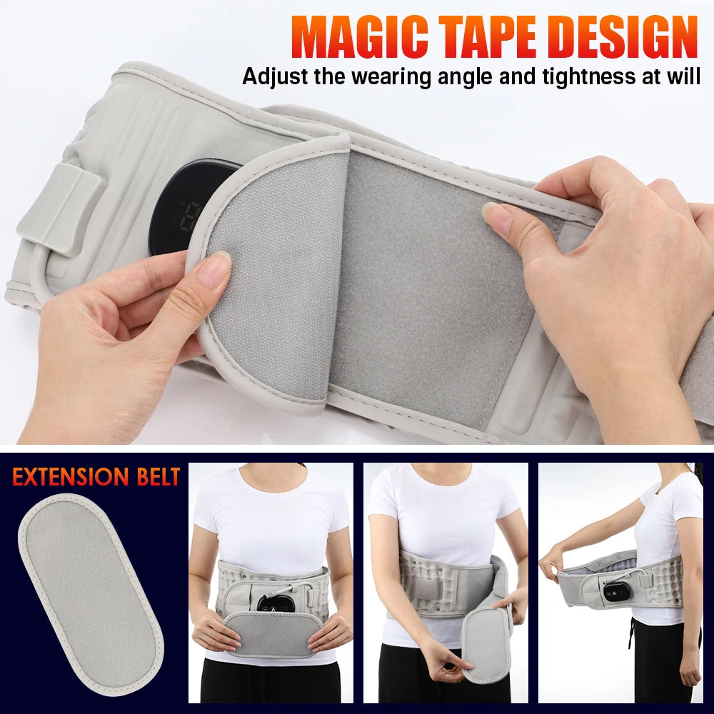 Inflatable Heating Massage Waist Belt Red Light Therapy Lumbar Support with Air Traction 5000mAh Rechargeable Design