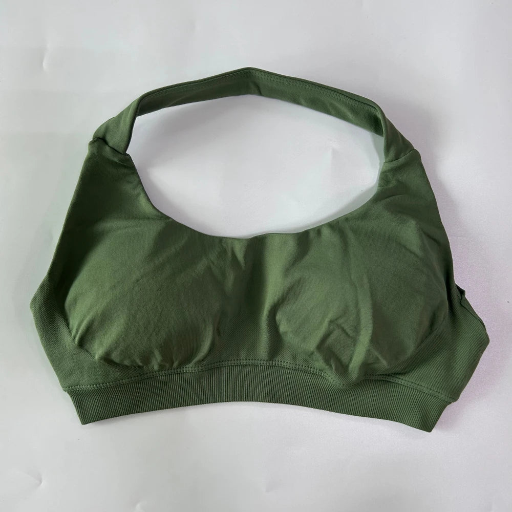 Women’s Yoga Bra Halter Neck Strap Open Back Medium Support Fitness Crop Top for Gym and Yoga