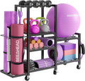 6 Tier Adjustable Gym Storage Rack with Wheels for Dumbbells Yoga Mats and Fitness Equipment