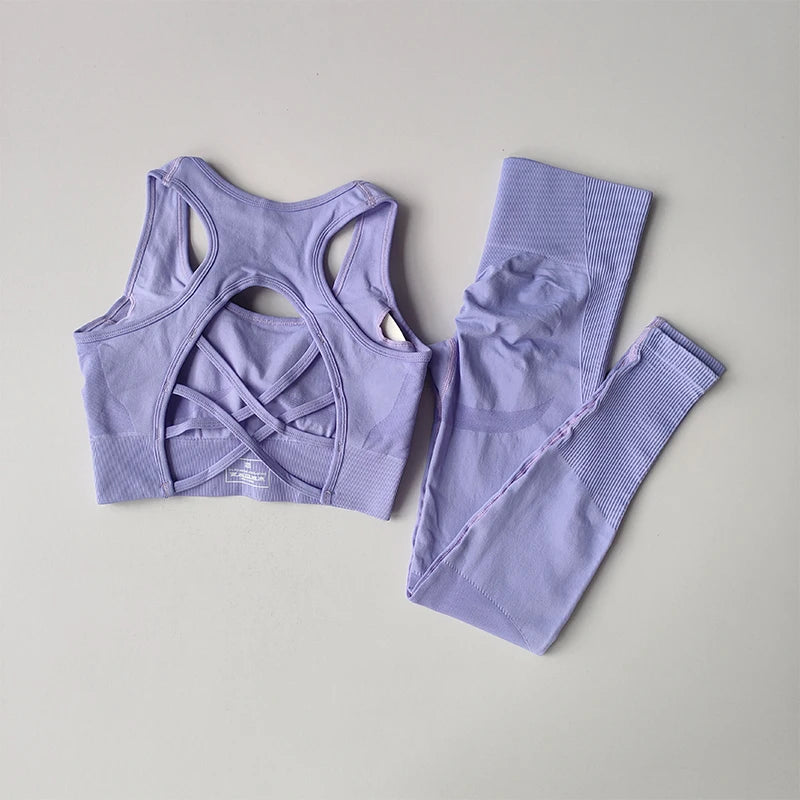 2PCS Sports Bra Women Set Professional Fitness Tank Top Bra Shockproof Running Leggings Yoga Suit Beautiful Back Bra Clothing