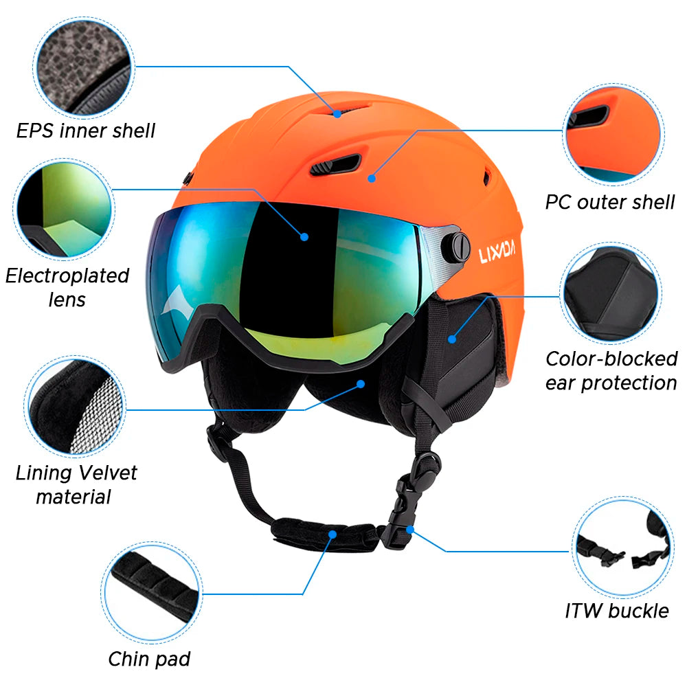 Integrated Ski Helmet Men and Women Snowboard Helmet with Removable Visor Goggles Men and Women Snowboard Wear