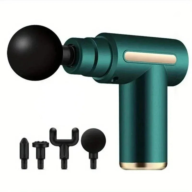 Fitness Hammer Compact Deep Tissue Massager – USB Rechargeable Fascia Gun with 4 Interchangeable Heads | Portable Muscle Massage Device for Pain Relief & Recovery