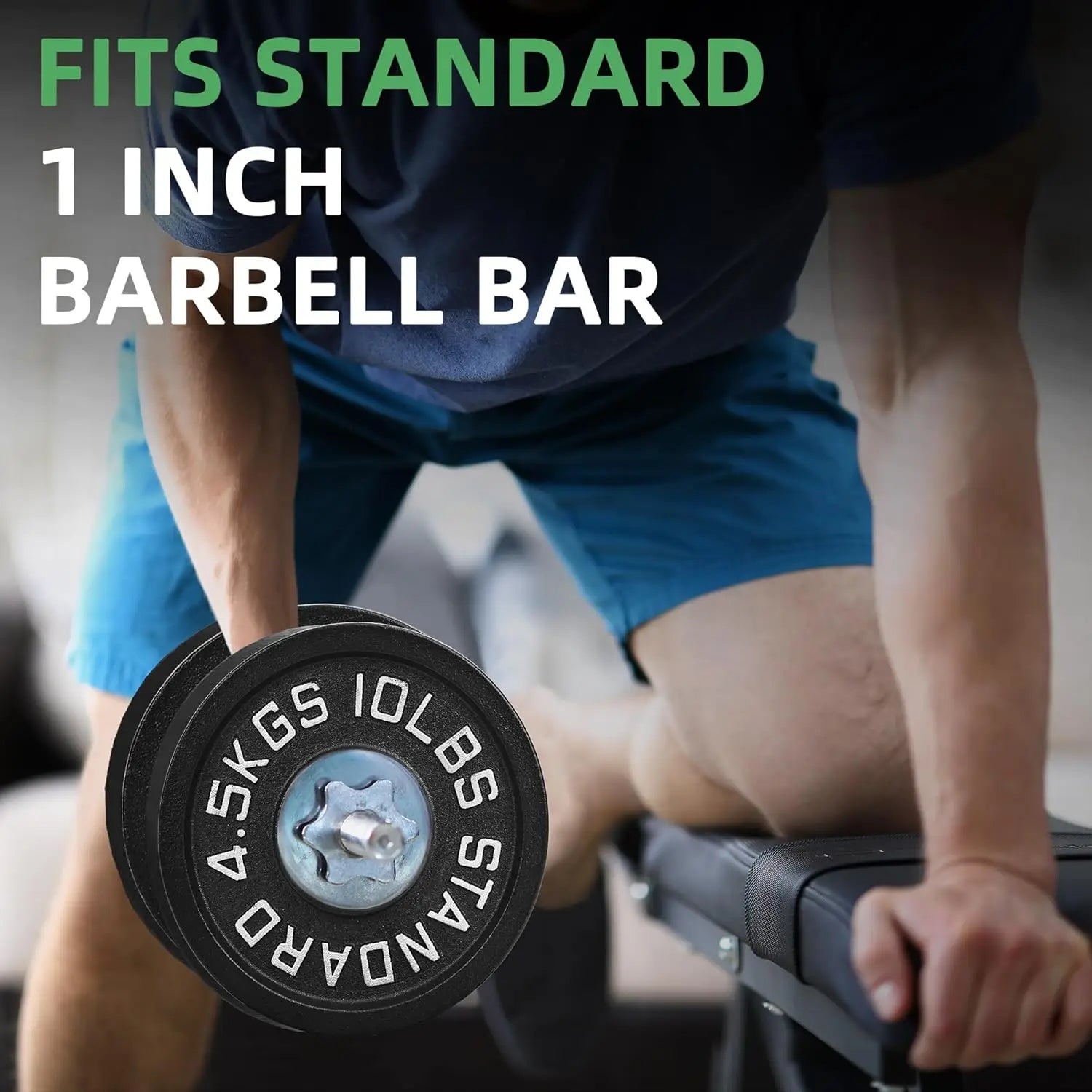 Standard 1 Inch Barbell Weight Plates 2.5 to 45 LB for Home Gym Strength Training with Deep Grip