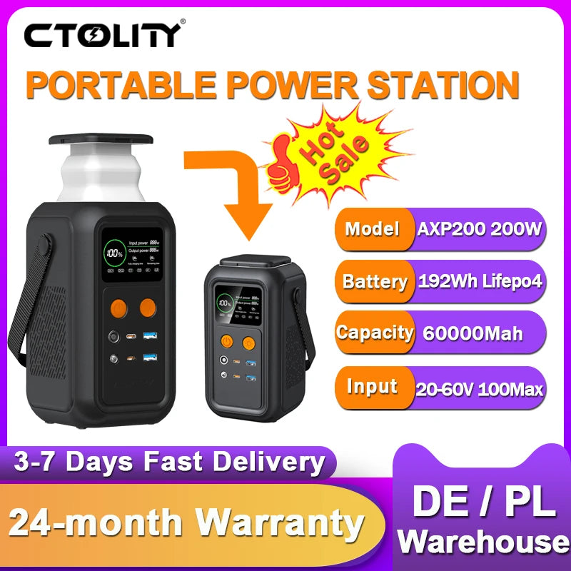 200W Power Station Camping 192Wh Lifepo4 Power Bank 60000mAh Portable Charger Battery Emergency Power USB Type C Port