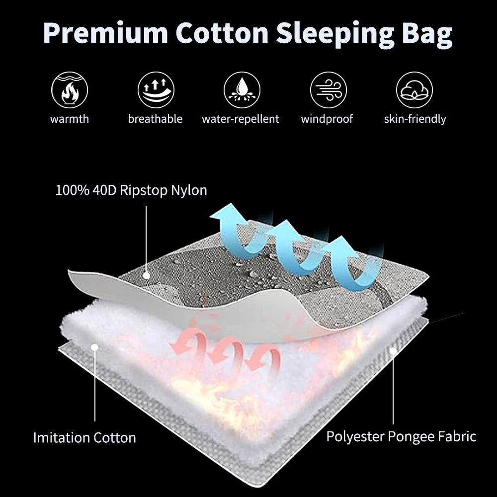 Cotton Sleeping Bag 3 Season Ultralight Synthetic Cotton Camping Sleeping Bag for Outdoor Adventures