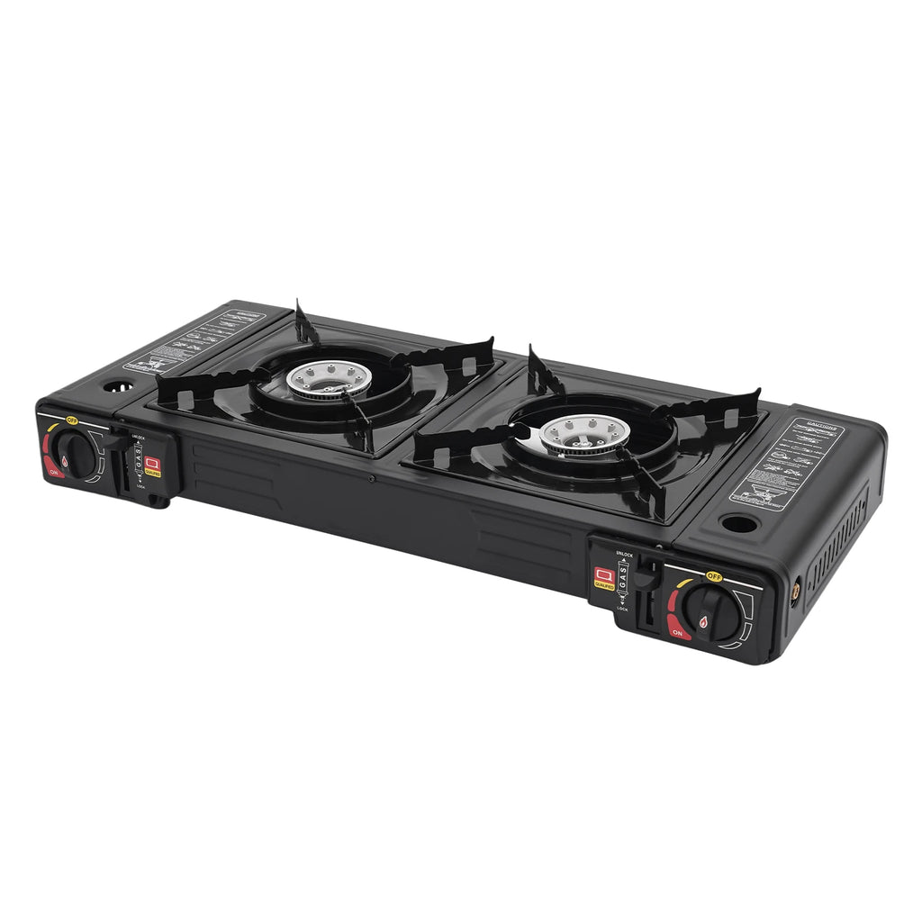 2‑Burner Portable Camping Stove 2500W Each Gas Grill Stove with Carry Case Butane/LPG Compatible