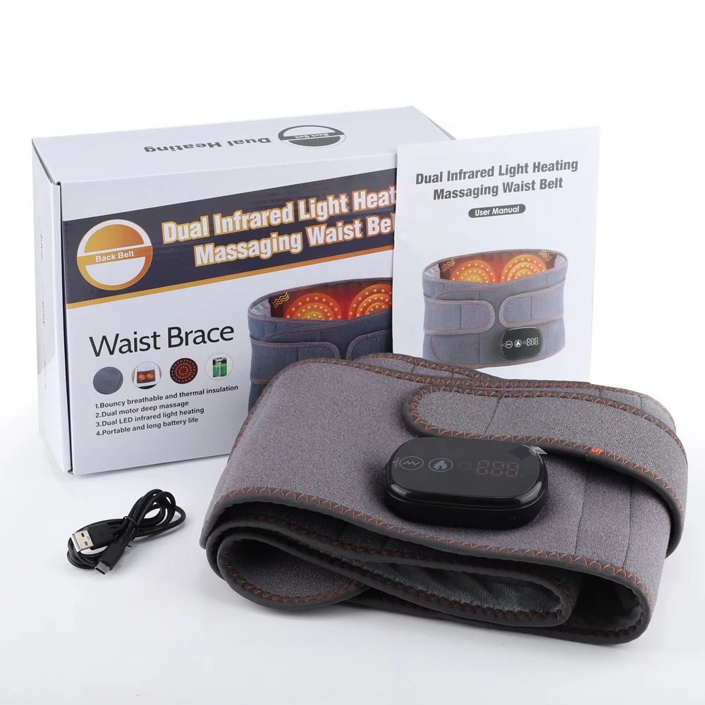 Heating Vibration Massager Belt Red Light Hot Compress Waist Support Brace Waist Back Massage Lumbar Support Belt