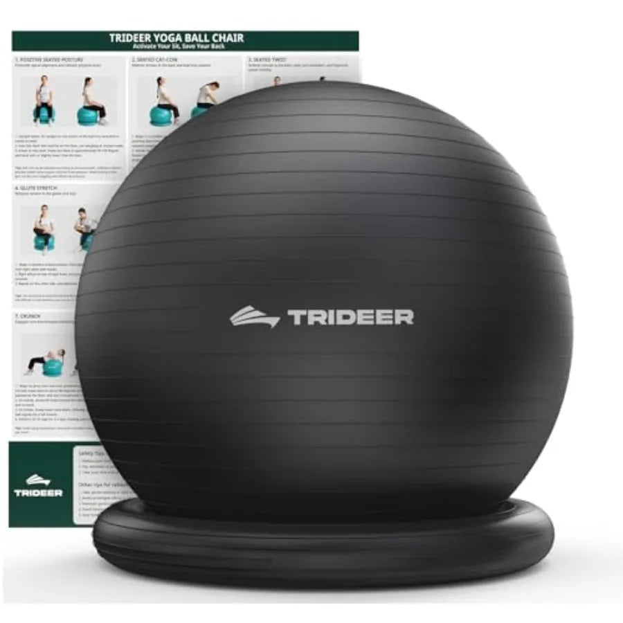 Office Desk Yoga Ball Chair – Blue Stability Ball Chair for Back Pain Relief, Core Strength, Posture Support & Stretching