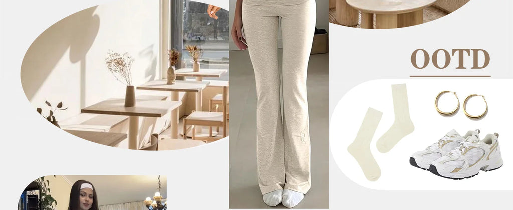 Womens Two-Piece Yoga Set, Short-Sleeved Top, Flared Pants