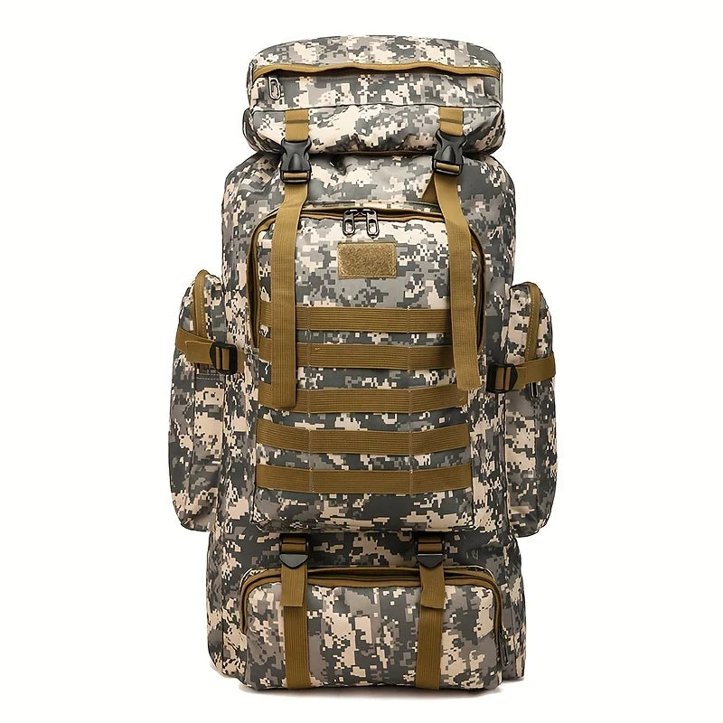 Men’s Backpack for Mountain Climbing Heavy Duty Double‑Shoulder Travel Bag with Removable National Flag Patch Accessory
