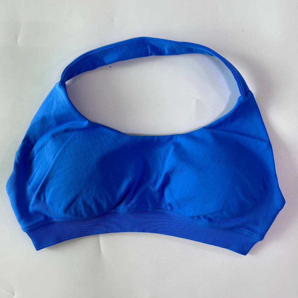 Women’s Yoga Bra Halter Neck Strap Open Back Medium Support Fitness Crop Top for Gym and Yoga