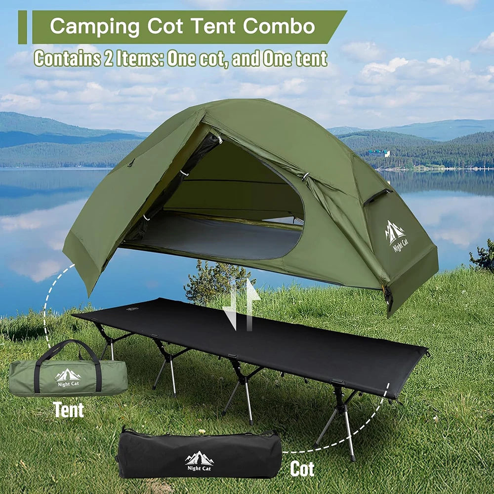 Elevated Camping Cot Tent with 16 Legs Heavy Duty Off Ground Tent for 1 Person Rainfly Quick Setup for Fishing Hunting Beach