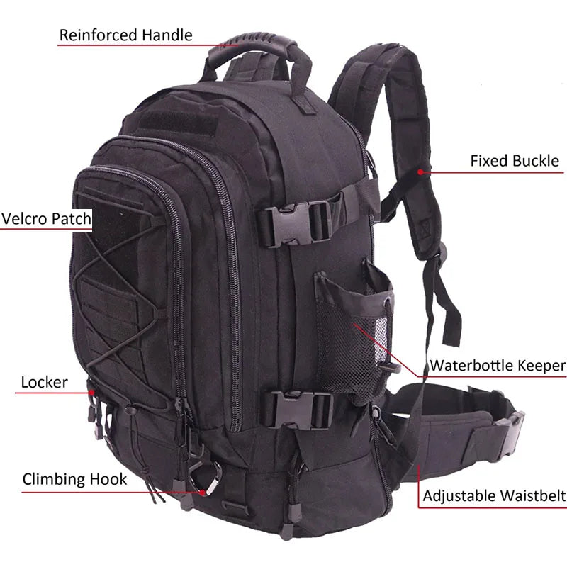 60L Military Tactical Backpack Army Molle Assault Rucksack Outdoor Travel Hiking Camping Hunting Rucksack for Men