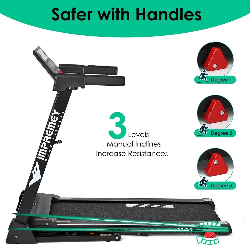 Folding Treadmill with Incline Electric Treadmill 42 × 16 Large Running Belt Heart Rate Monitor Easy Assembly 64 Preset Programs