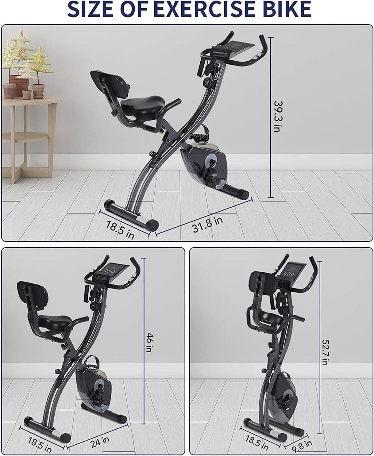 Folding Magnetic Upright Exercise Bike — Quiet Stationary Indoor Cycling Bike with Pulse Sensors & LCD Display