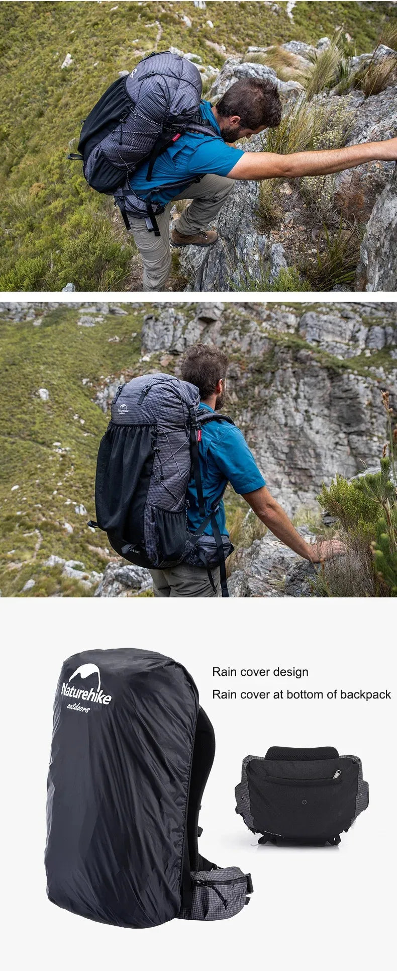 Naturehike Rock Outdoor Bags 40L/60L/60+5L Travel Backpacks Large Capacity Camping Hiking Pack with Rain Cover