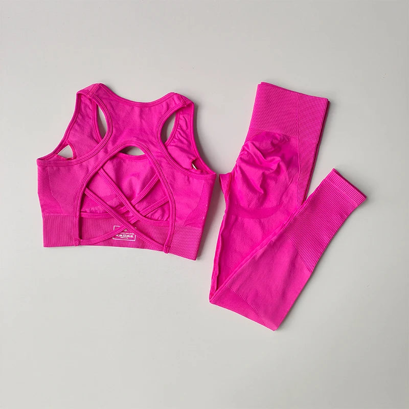 2PCS Sports Bra Women Set Professional Fitness Tank Top Bra Shockproof Running Leggings Yoga Suit Beautiful Back Bra Clothing