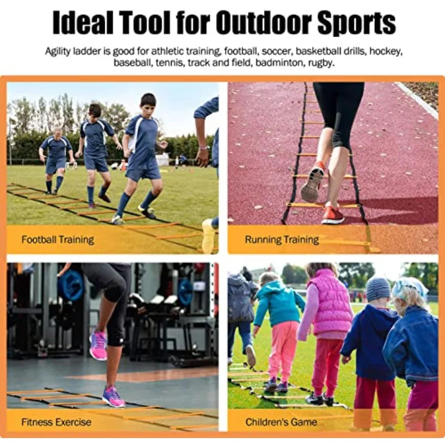 Agility Ladder Set 20ft with 4 Hurdles 12 Cones Jump Rope and Running Parachute Complete Speed and Agility Training Kit
