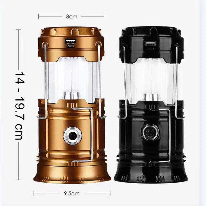 Solar Camping Lamp Portable Telescopic USB Rechargeable Lantern Flashlight Emergency Hanging Lamp Waterproof Outdoor Light