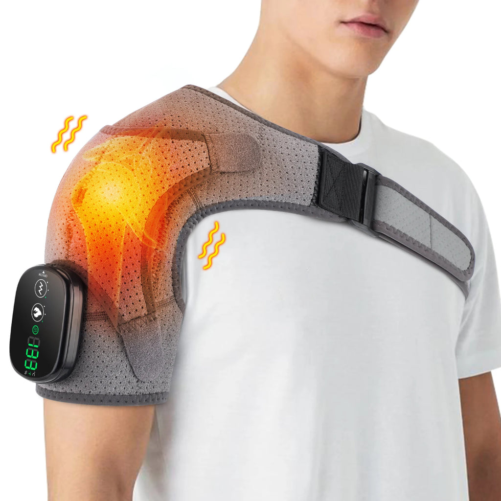 Heating Vibration Massager Shoulder Pad Red Light Hot Compress Neck & Shoulder Support with 3‑Speed Massage and 5000mAh Battery