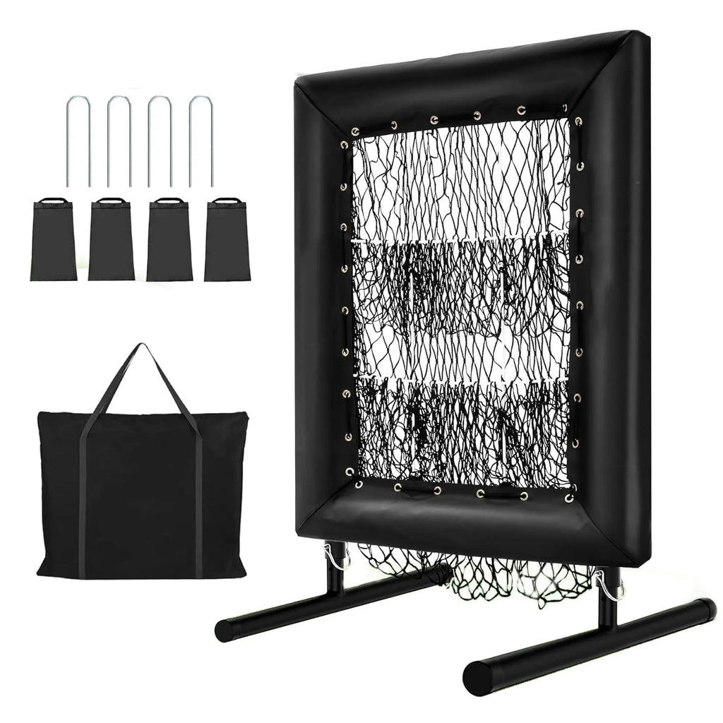 Professional 9‑Square Pitching Net — Adjustable 5‑Level Rebound Trainer with Strike Zone, Ball & Portable Carry Bag