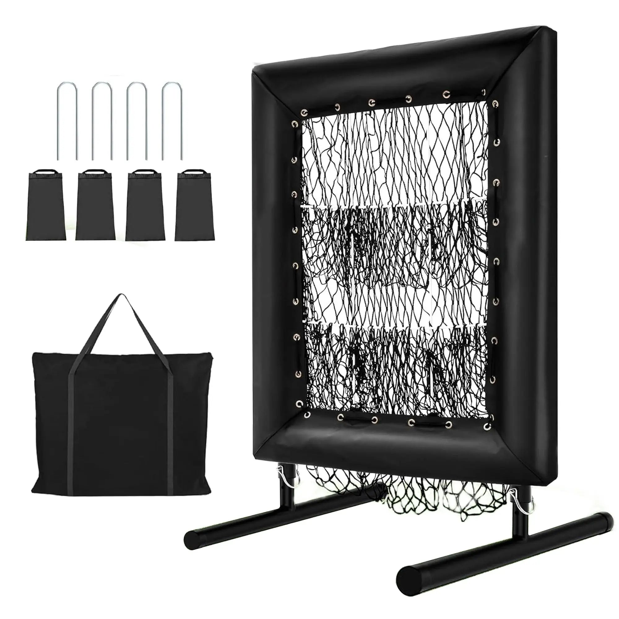 Professional 9‑Square Pitching Net — Adjustable 5‑Level Rebound Trainer with Strike Zone, Ball & Portable Carry Bag