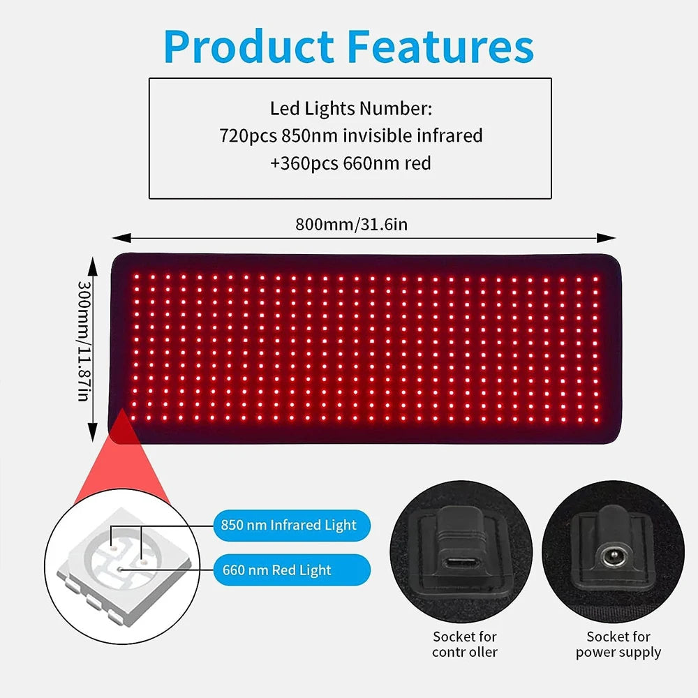 Red Light Therapy Pad with Infrared LED Heat for Back Waist Knee and Joint Pain Relief